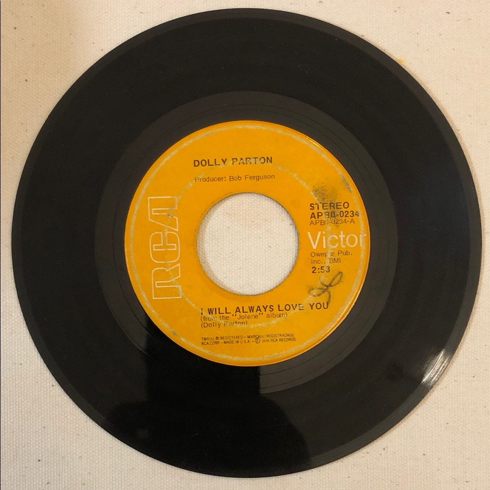 Dolly Parton Vinyl 45 Record I Will Always Love You